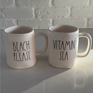Rae Dunn Cream Mugs - Beach Please & Vitamin Sea